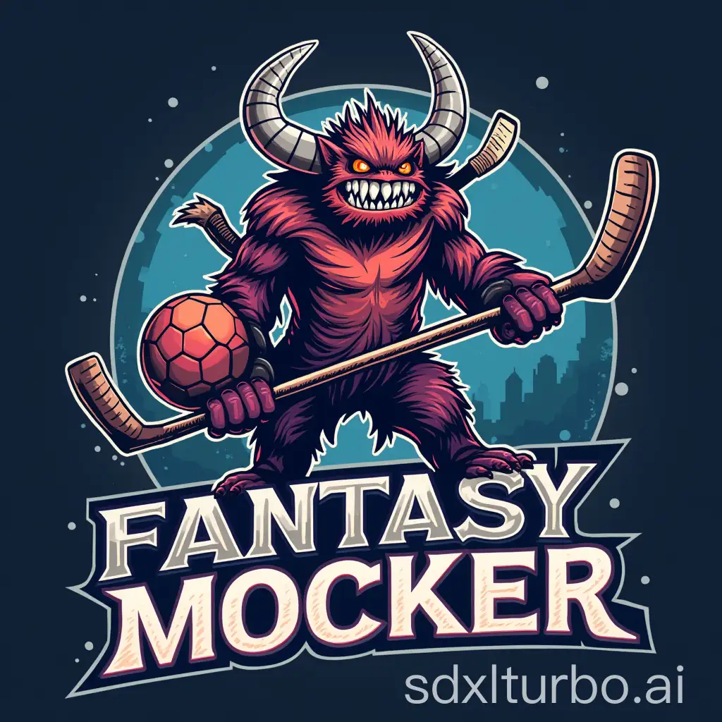 Make me a fantasy hockey logo based on soccer with a monster and his monsters