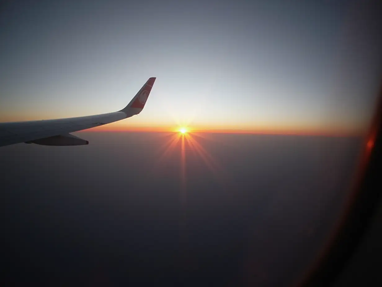 Looking out of the plane in the evening before landing at Muritala mohammed Airport, Abuja, Nigeria