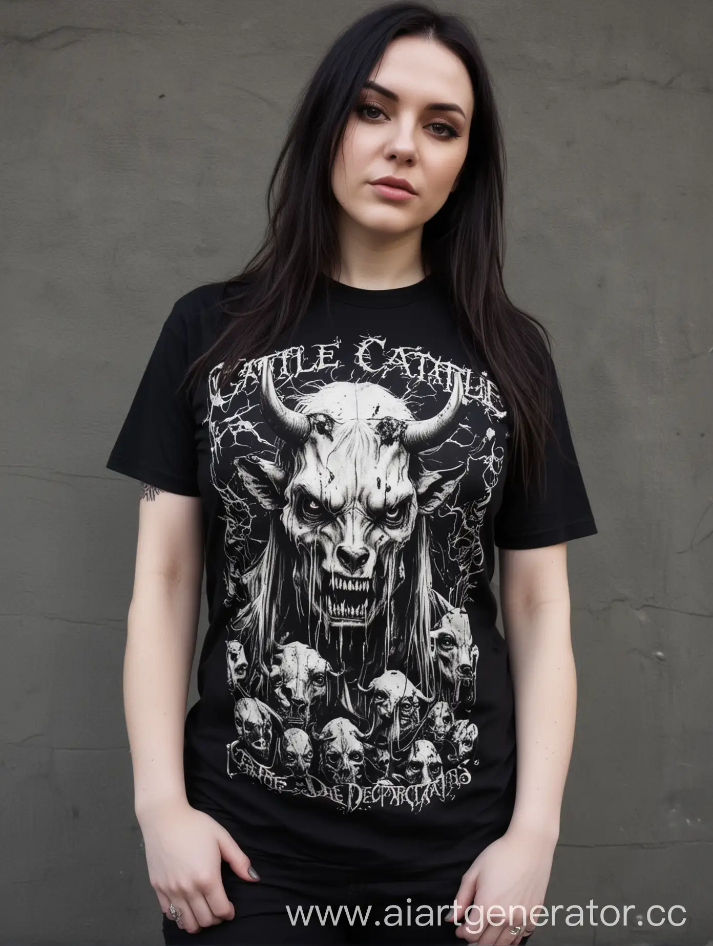 beautiful heavy metal girl wearing cattle decapitation t shirt