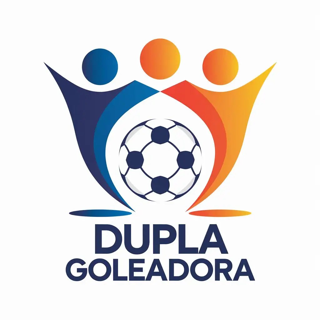 a vector logo design,with the text "Dupla Goleadora", main symbol:mixed human figures that form an arch with their silhouettes, in the middle of them a soccer ball,Moderate,be used in Home Family industry,clear background