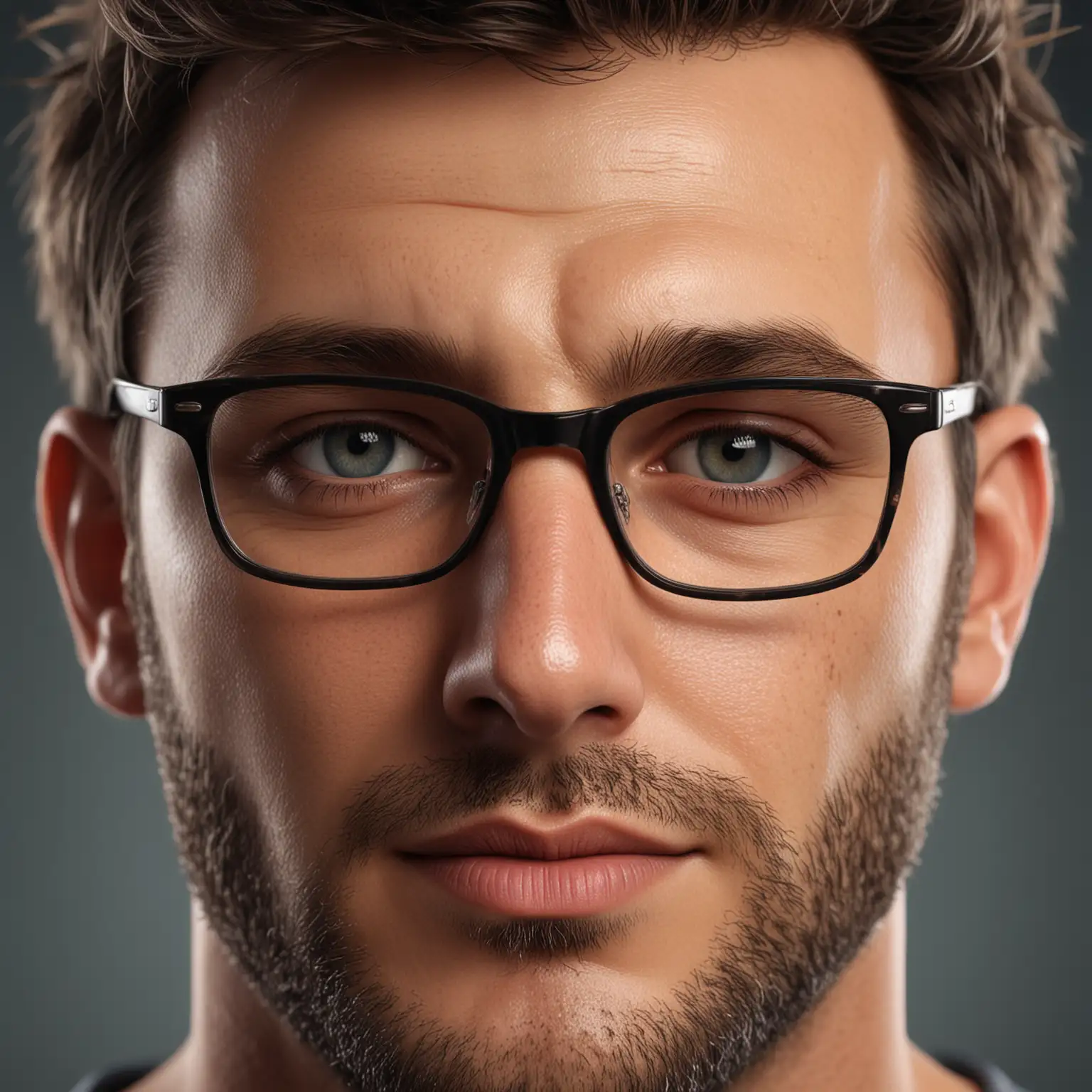 face of a man wearing glasses, in realistic mode