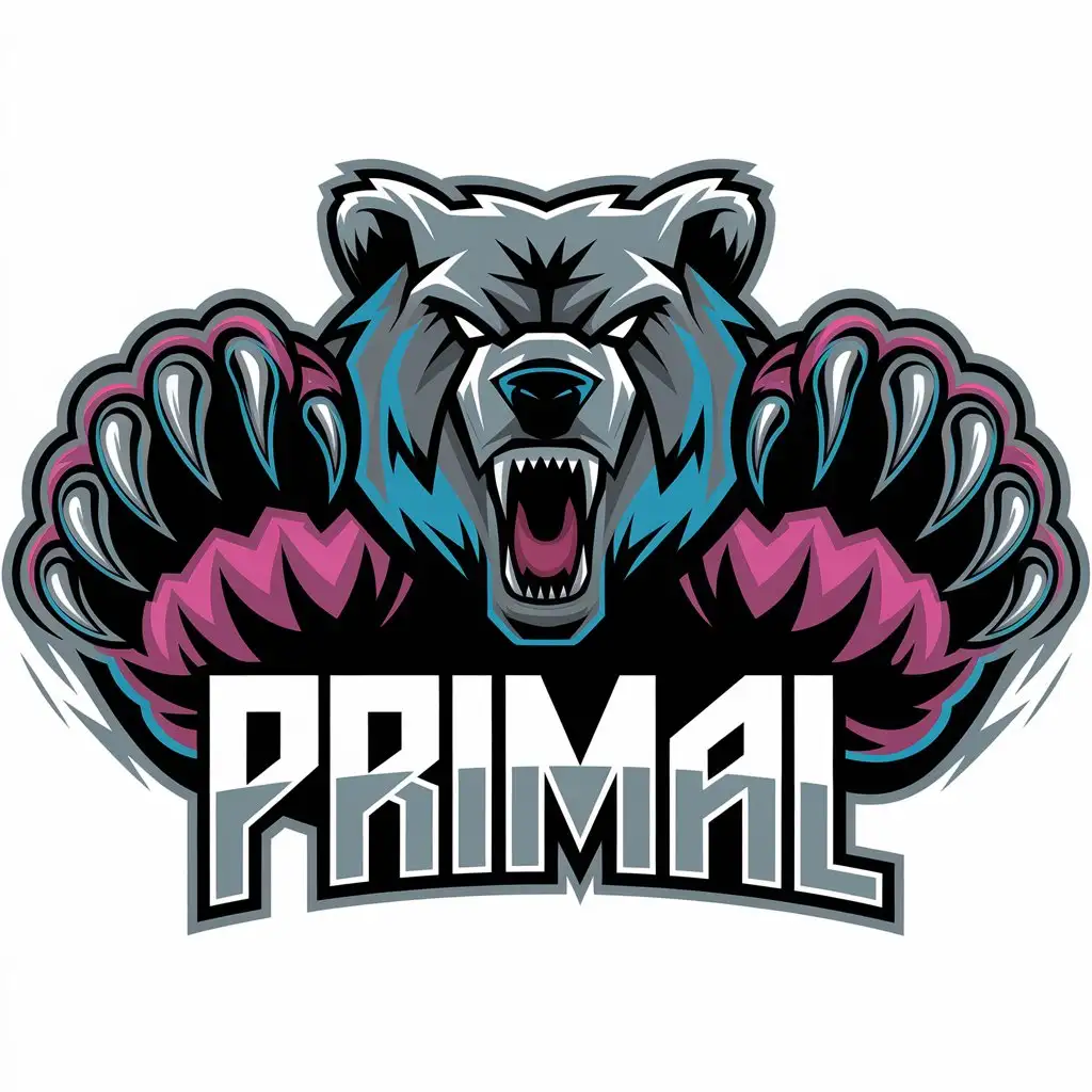 LOGO Design for PRIMAL Cybersport Style with Roaring Bear Head and Paws for Sports Fitness Industry