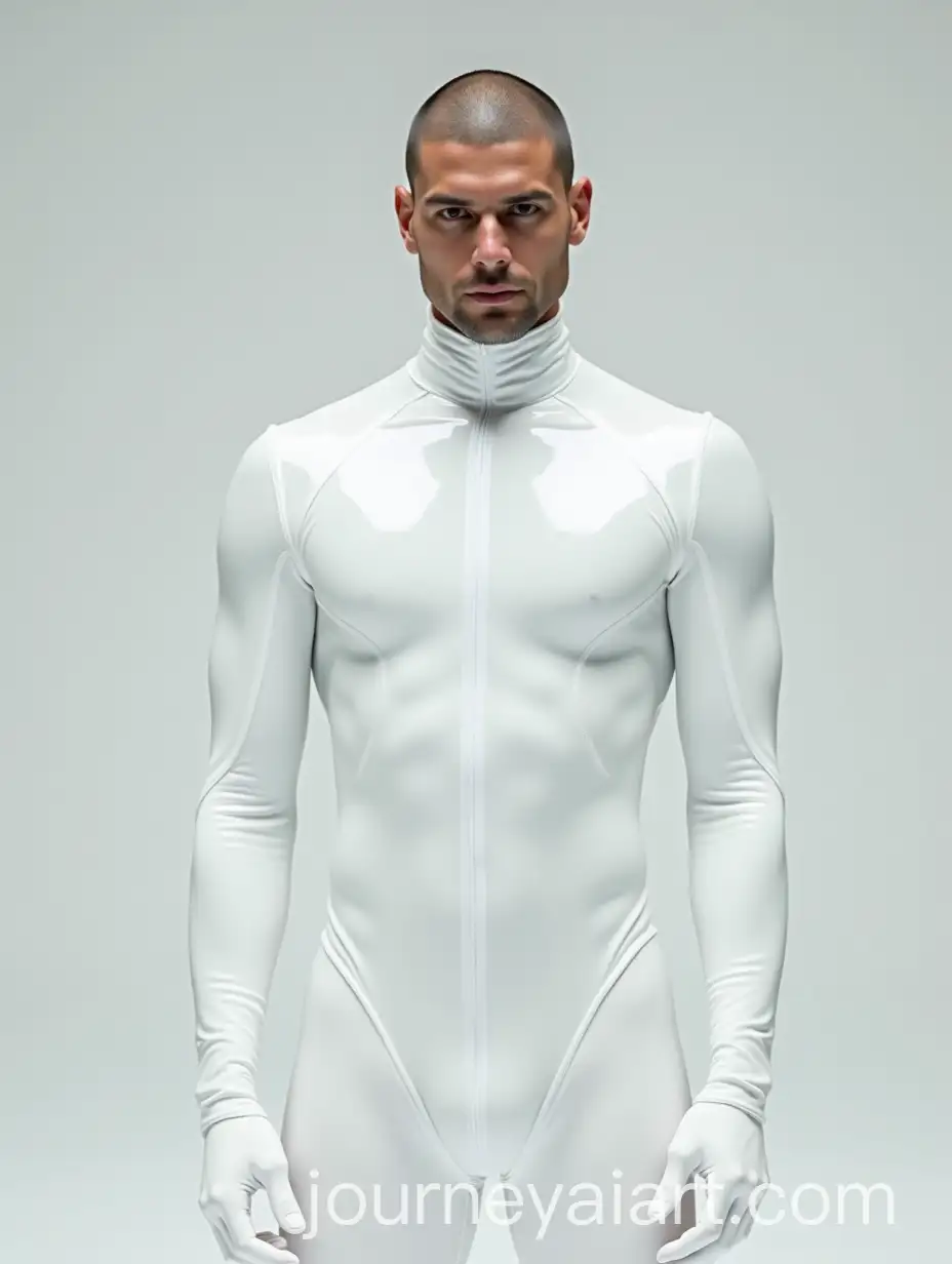 Man-in-Glossy-White-Bodysuit-with-Bold-Geometric-Design
