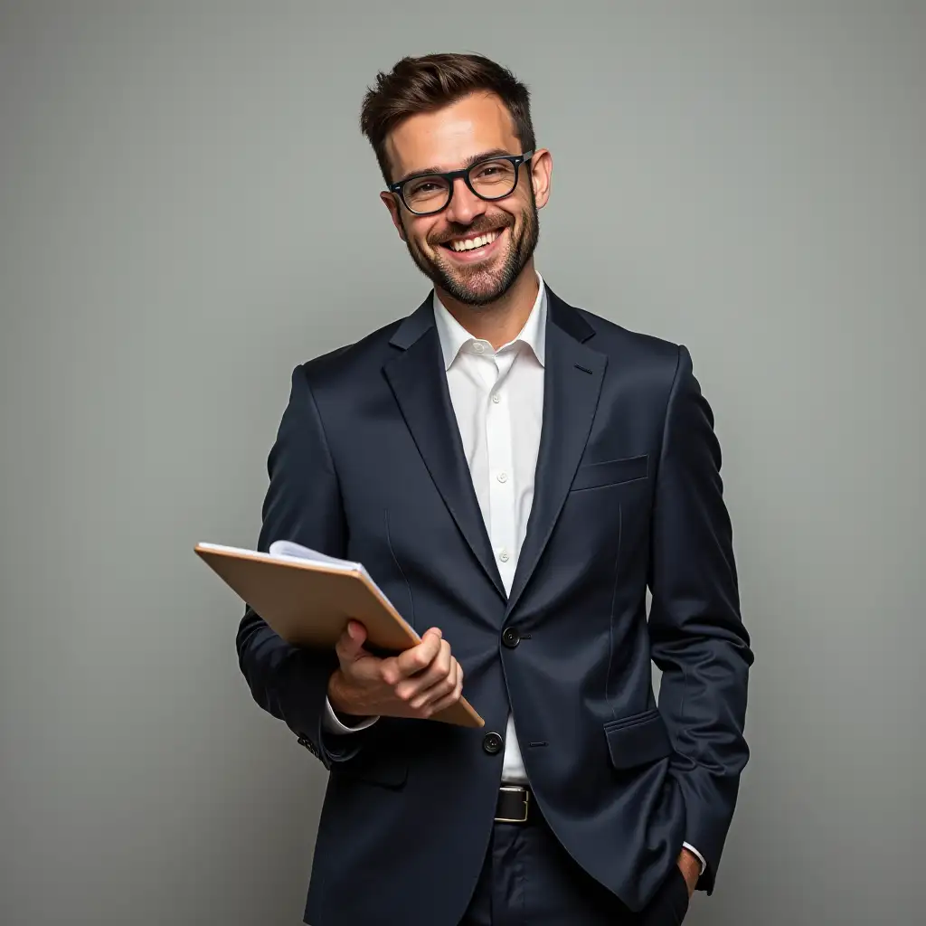 a man with a notebook