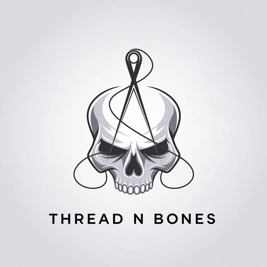 LOGO Design for Thread N Bones Needle Thread Skull Bone Symbol with Minimalistic Style