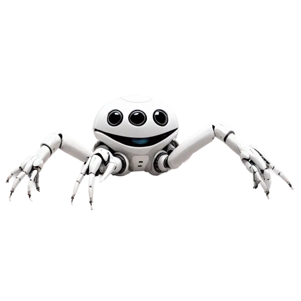 Create-Futuristic-Robot-with-Twelve-Legs-Crawling-like-a-Dog-on-White-Floor-PNG-Image