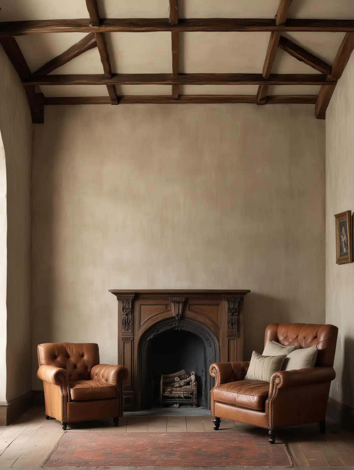 Tudor-Style-Living-Room-with-Blank-Wall