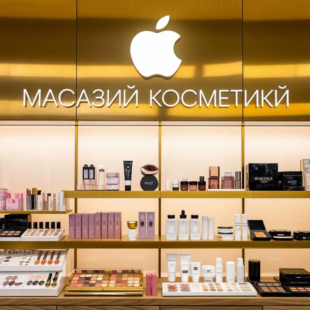 Golden-Apple-Cosmetics-Shop-with-Luxurious-Display-and-Elegant-Design