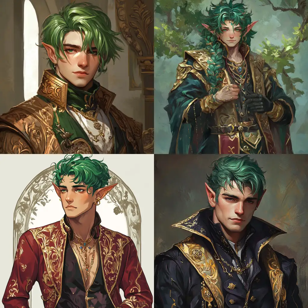 Male-GGnome-in-luxurious-clothesnome-in-Luxurious-Fantasy-Clothing-with-Green-Hair-Anime-and-DnD-Style