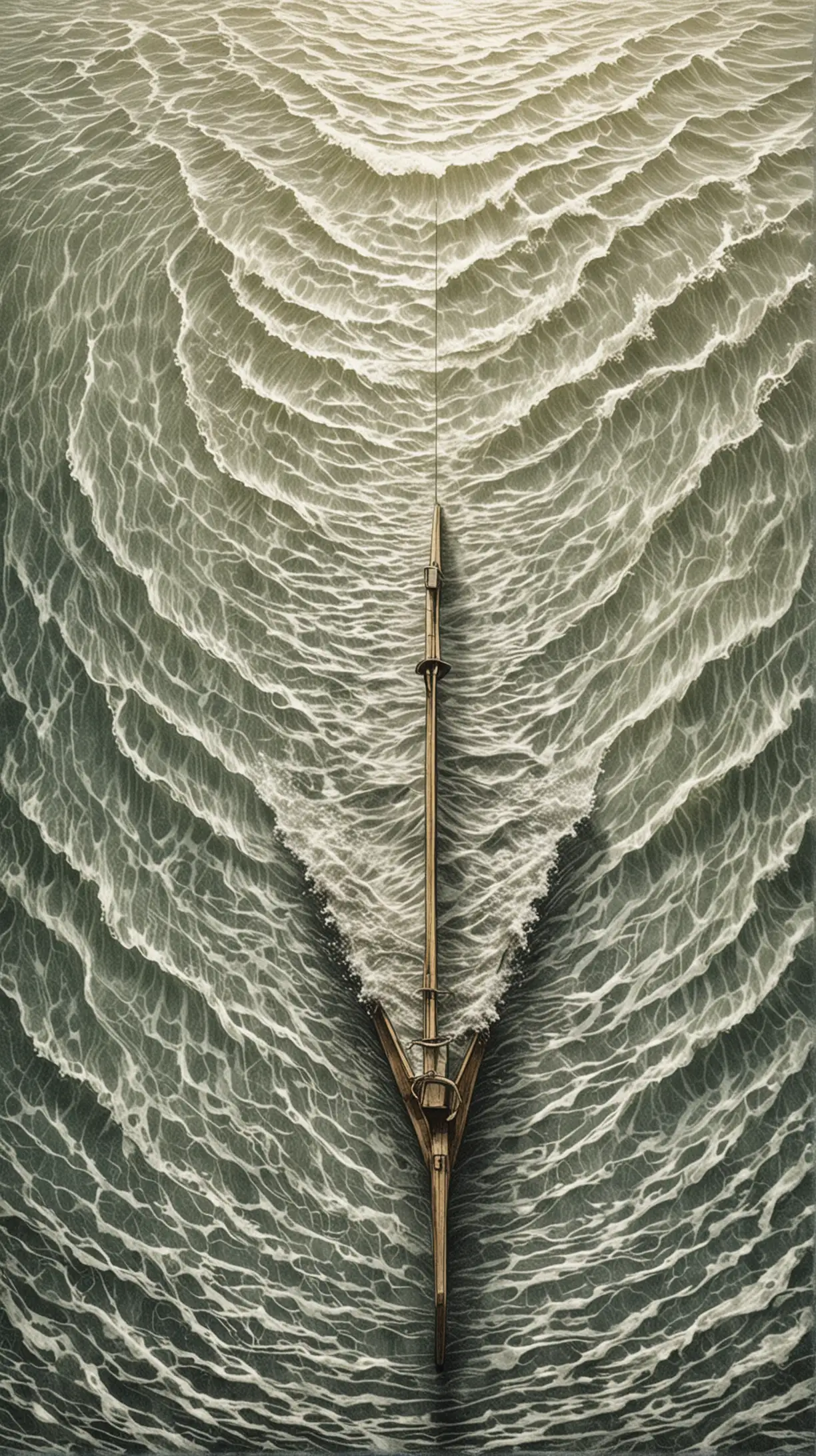 Top View of Calm Sea Wave Shaping Triangle After Canoe Disappears