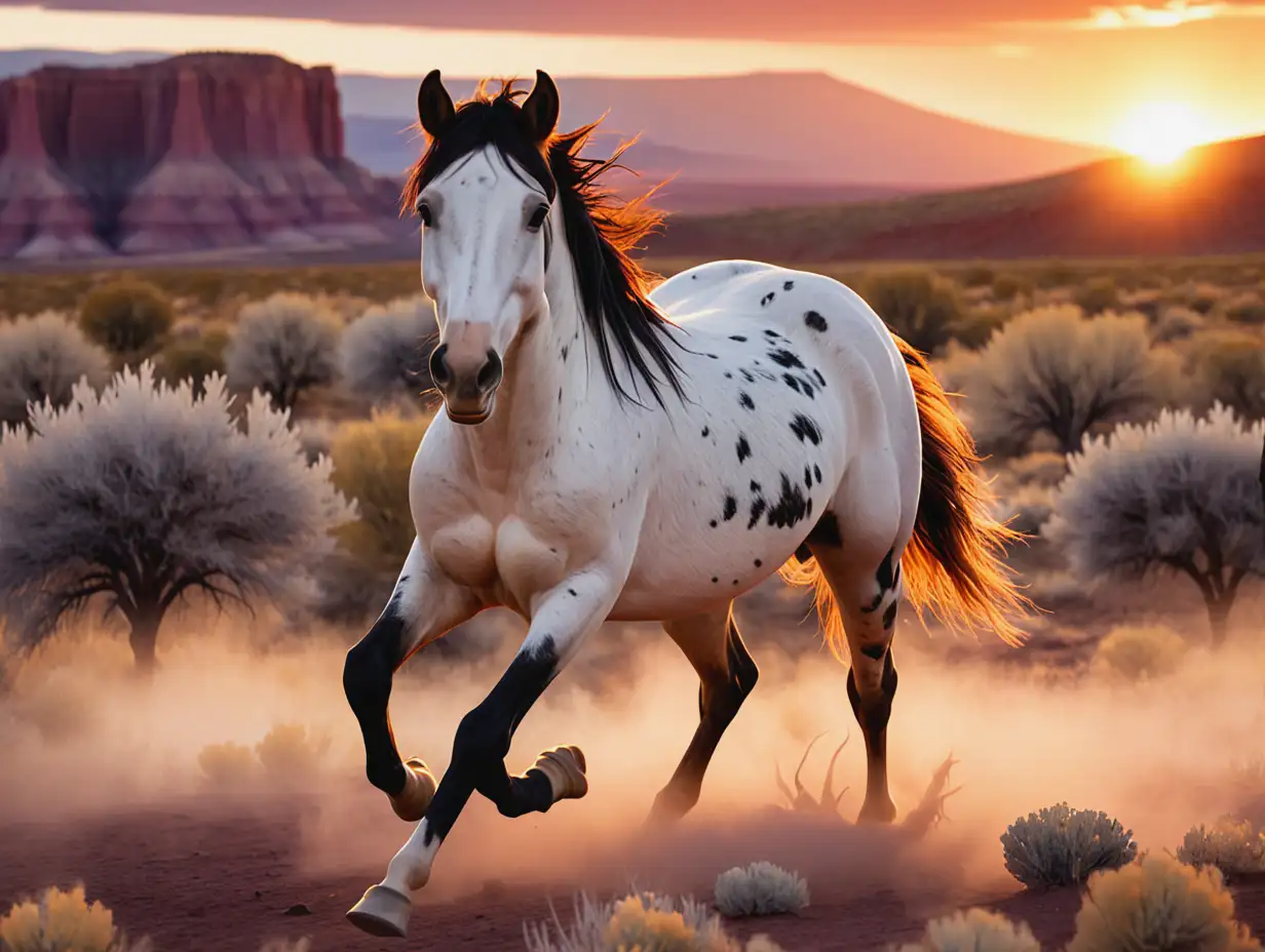 Wild Horse Running in Utahs Gorgeous Sunset Landscape