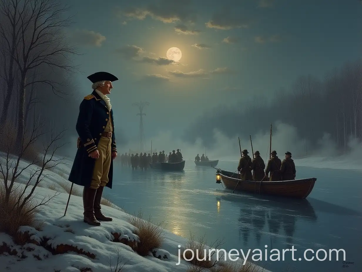 General-George-Washington-Overseeing-Troops-Crossing-the-Delaware-River-in-Winter-Night