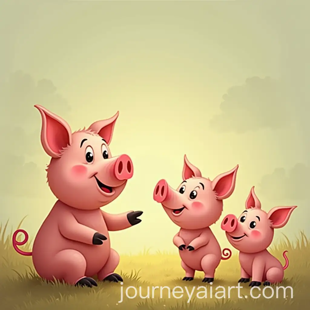 Mother-Pig-Talking-to-Her-Three-Little-Pigs-in-a-Cozy-Farmyard-Setting