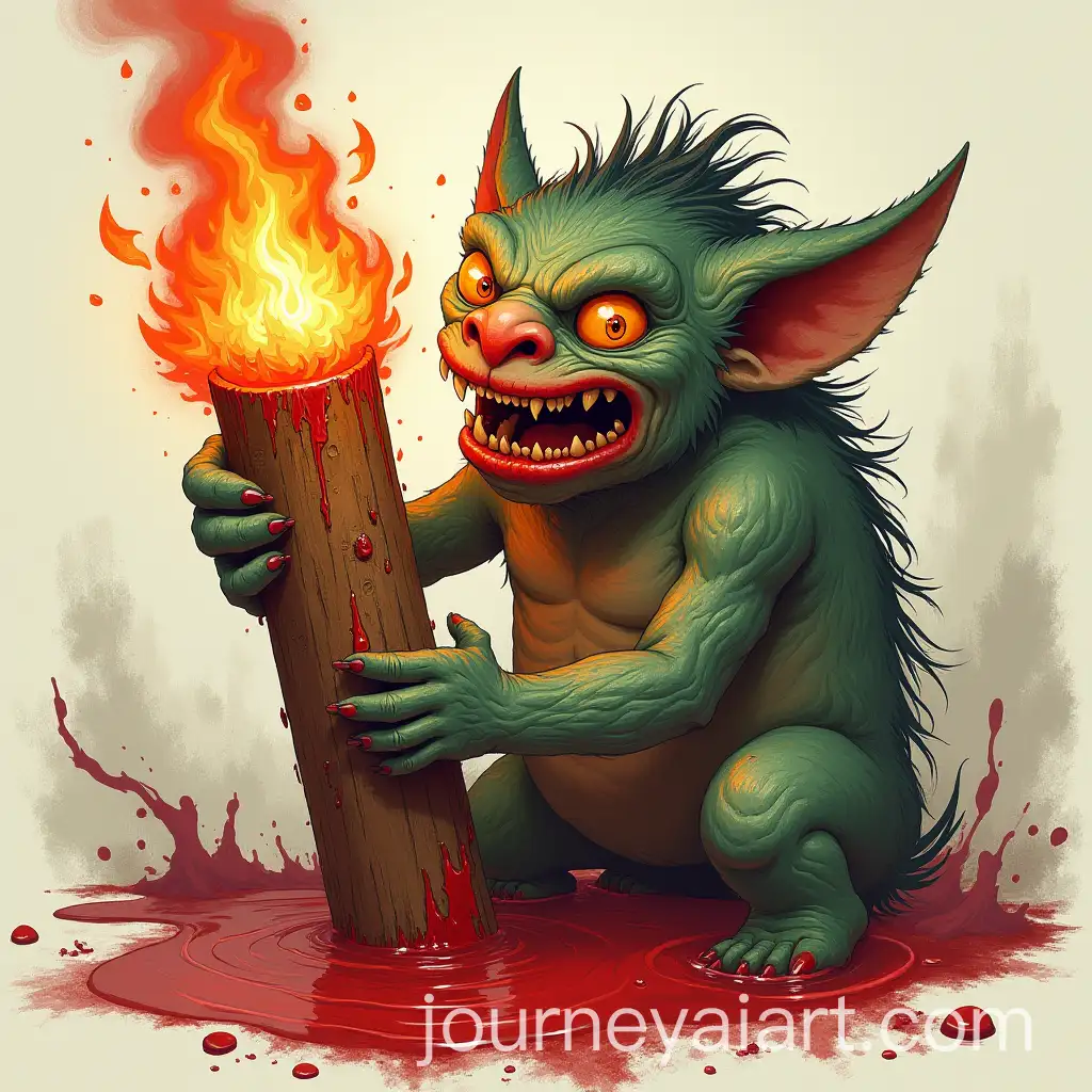 Bloodied-Troll-with-Shamanic-Paintings-Biting-Totem-and-Releasing-Fire-Wave