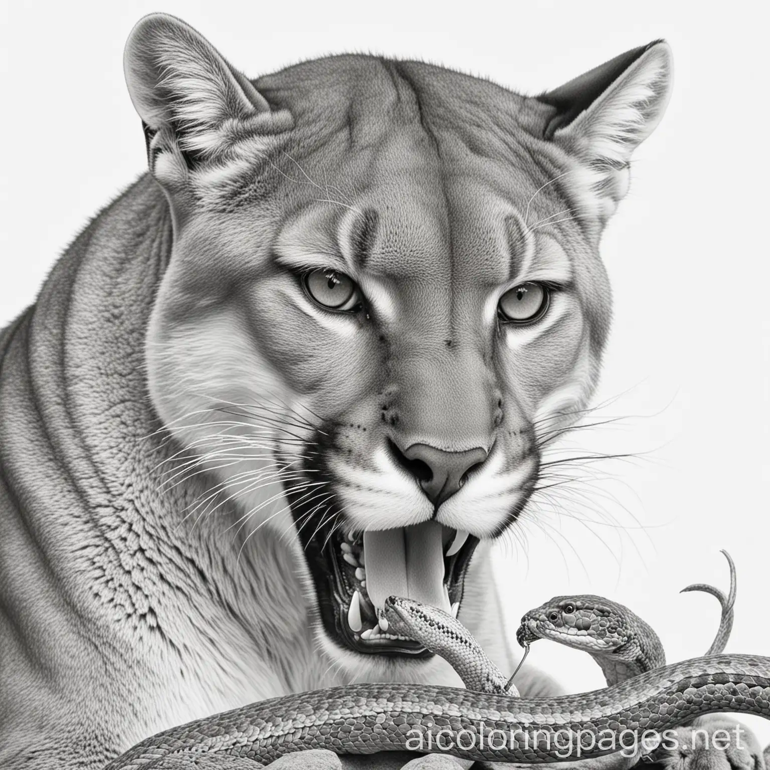 Mountain-Lion-Eating-Snake-Coloring-Page