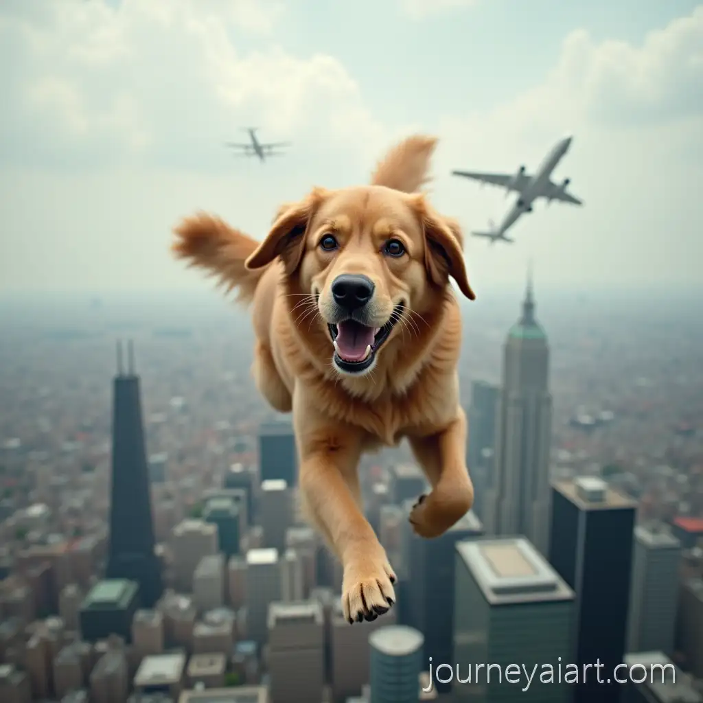 Hyper-Realistic-Golden-Retriever-Skydiving-Over-London-With-Cats-in-Action-Chase-Scene