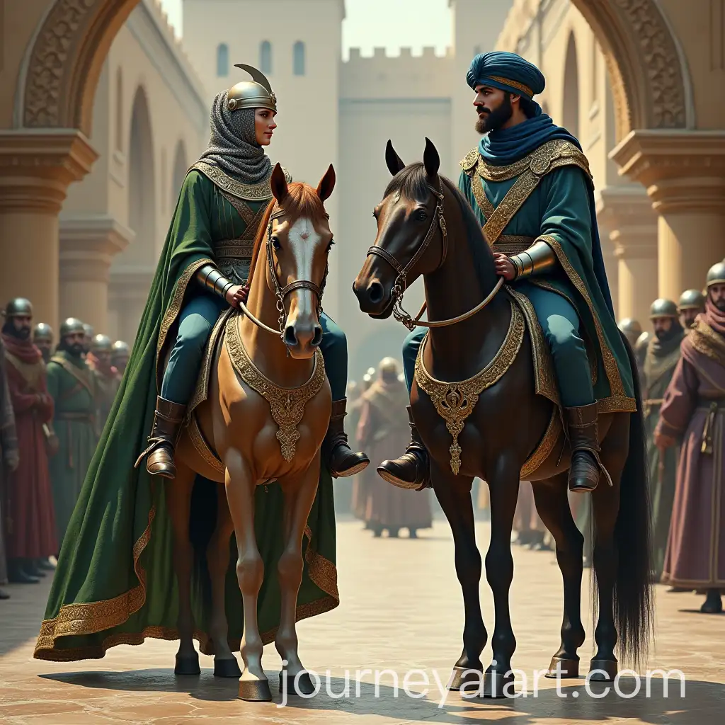 Female-and-Male-Muslim-WarriorCommanders-in-a-Medieval-Fortress-Courtyard