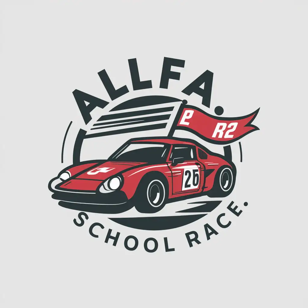 LOGO Design For Alfa School Race with Racing Car and Finish Flag Theme