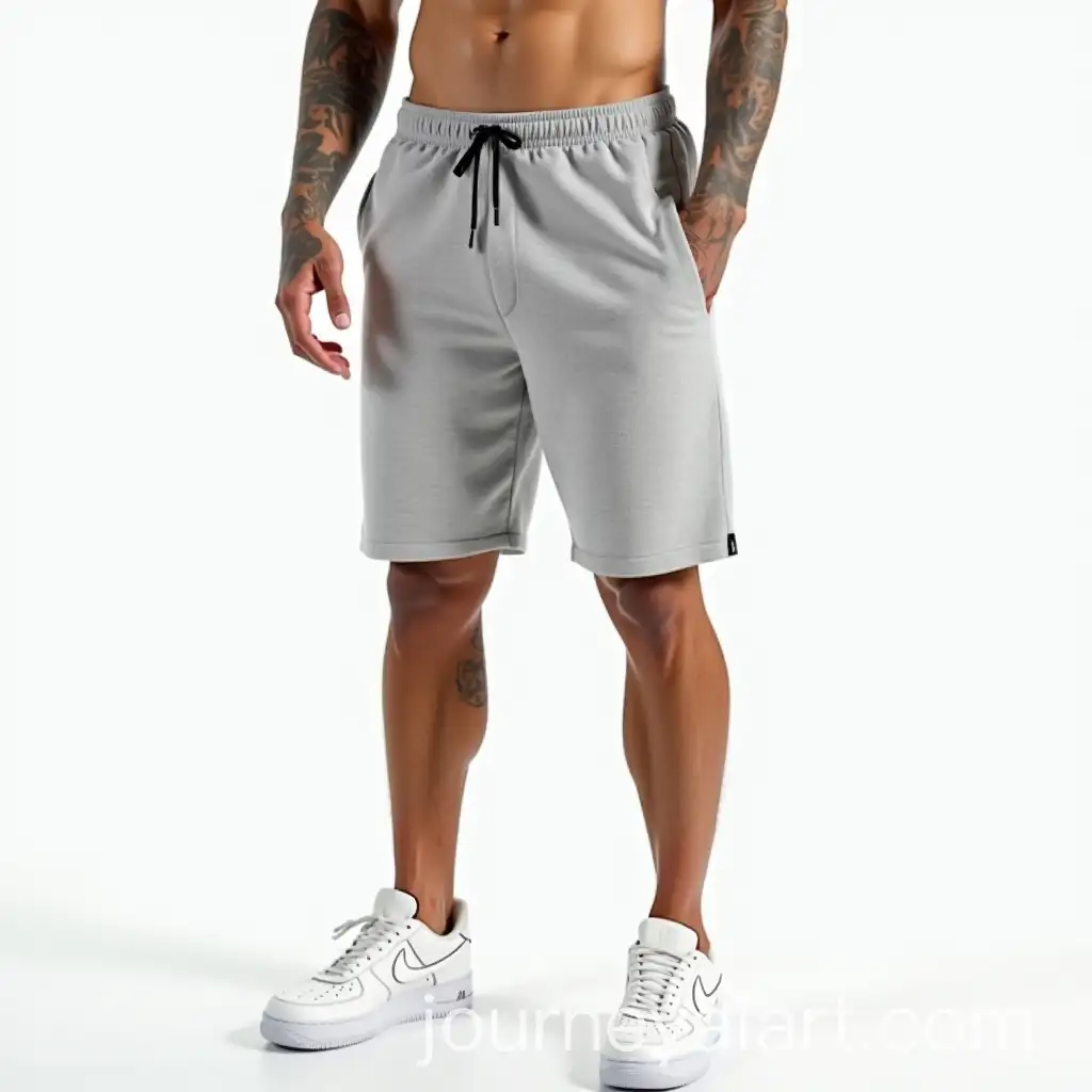 Latin-Model-in-Light-Gray-Speckled-Bermuda-with-White-Nike-Air-Force-One-Sneakers