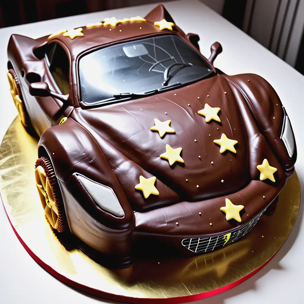 Chocolate Cake Covered in StarShaped Ferrari Decorations