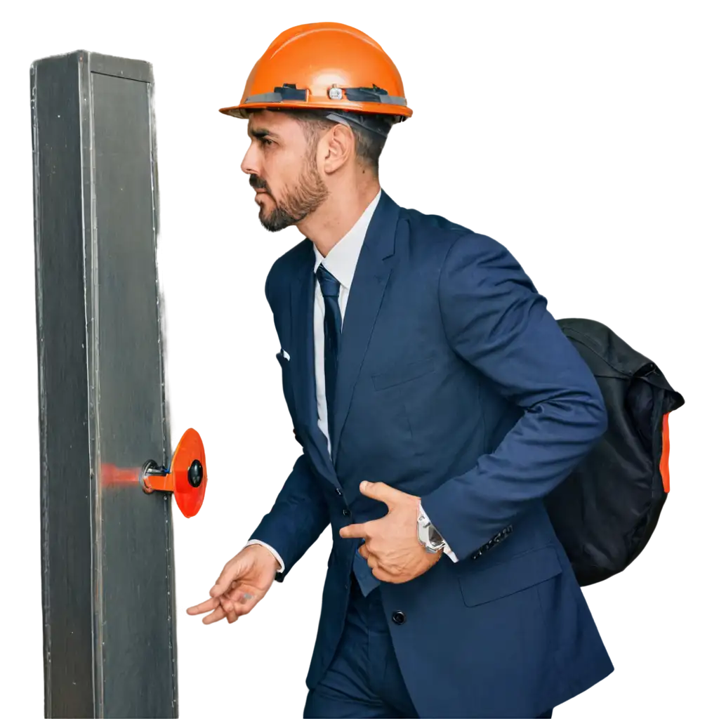 PNG-Image-of-Employee-with-Orange-Helmet-Showing-Emergency-Exit