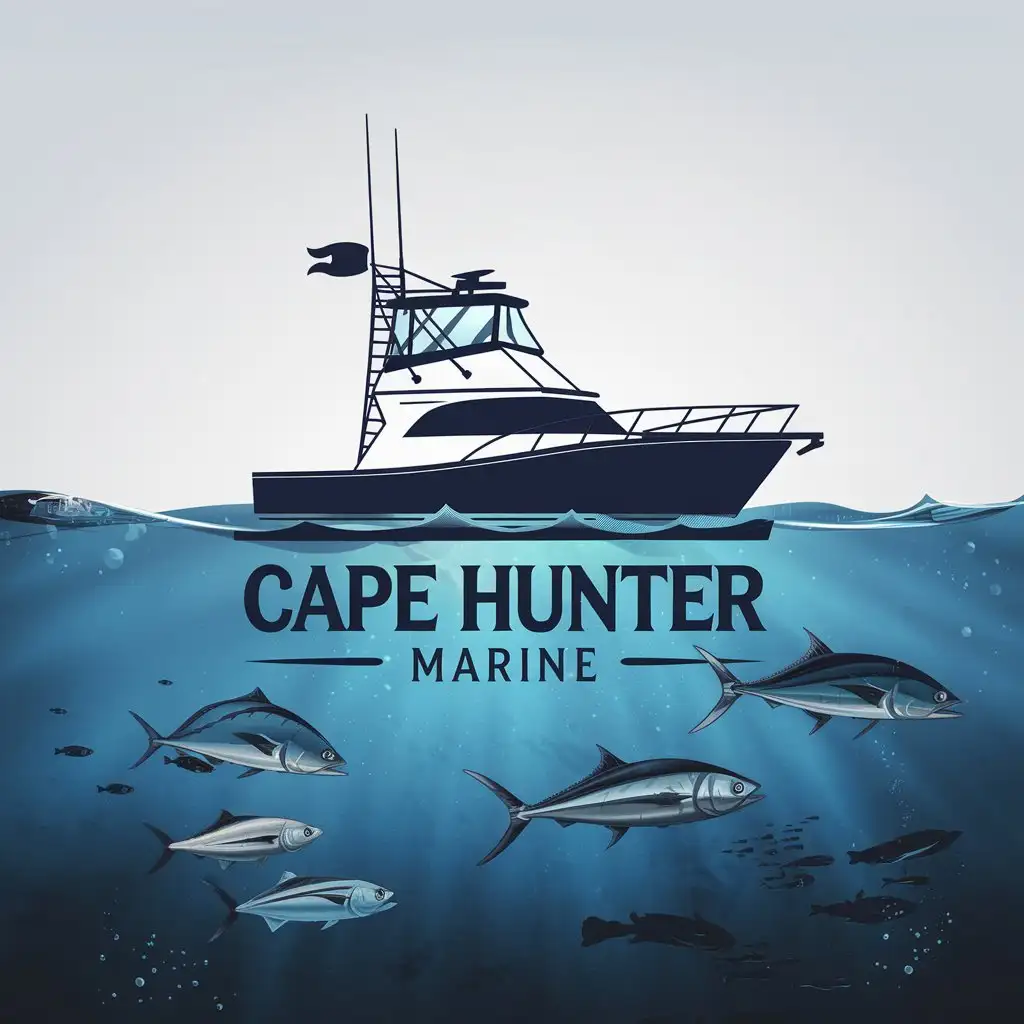 LOGO Design for Cape Hunter Marine Deep Sea Sports Fishing with Minimalistic Style and Clear Background