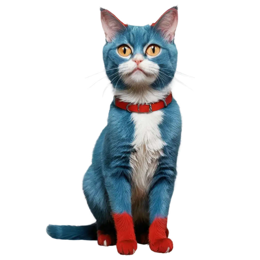 Vibrant-Blue-and-Red-Cat-PNG-Image-Captivating-Art-for-Diverse-Uses