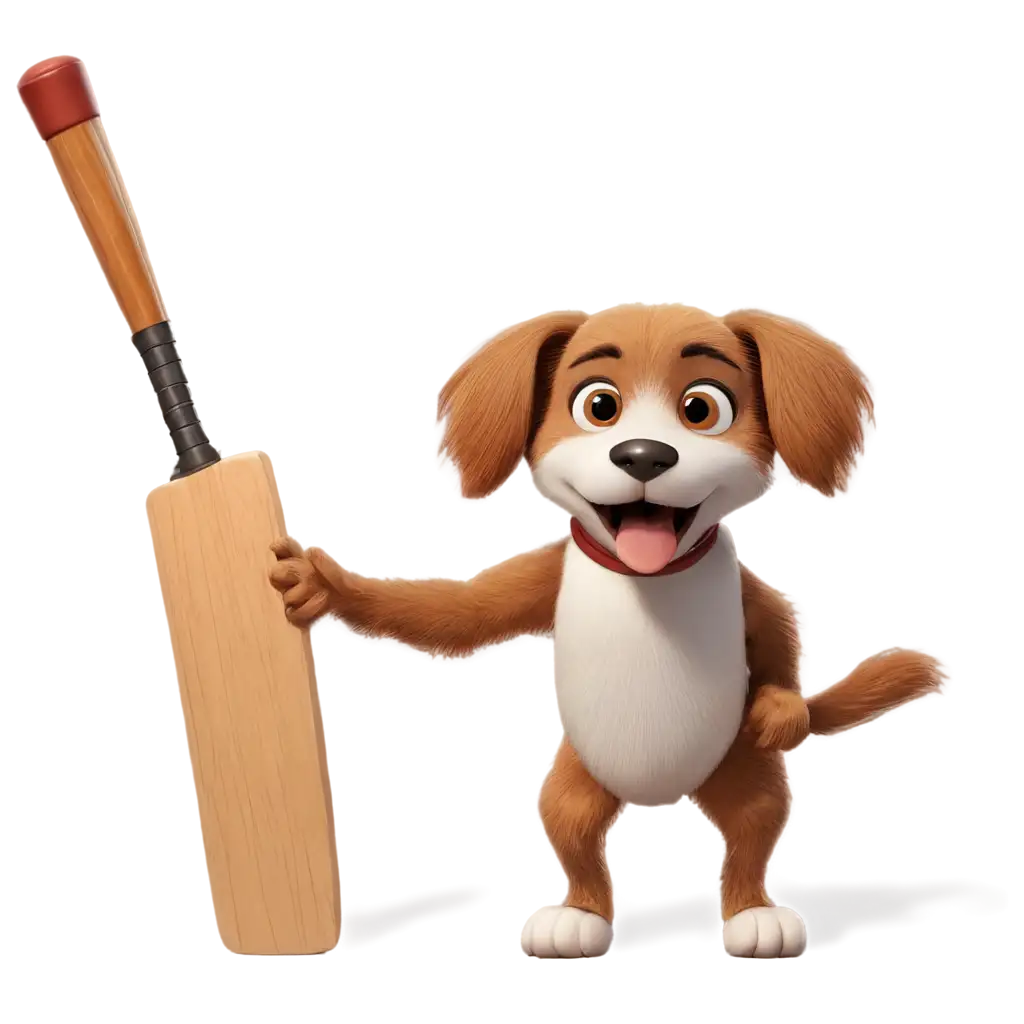 a dog with a cricket bat in hand