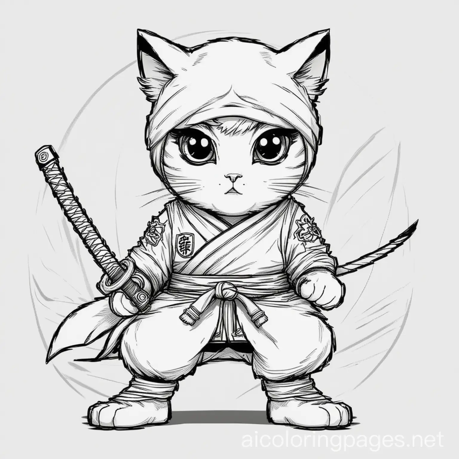 Japanese-Cat-Ninja-Coloring-Page-with-Simplicity-and-Ample-White-Space