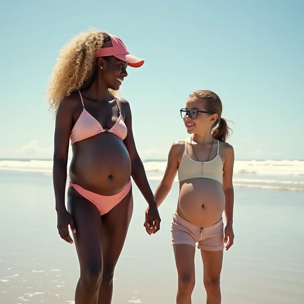 Young-Girl-and-Child-on-the-Beach-with-Bloated-Bellies-in-a-Candid-Surfer-Scene