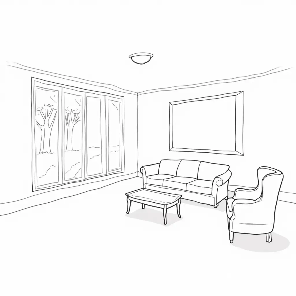 Dreamlike-Simple-Room-with-Wingback-Chair-and-Light-Streaming-Through-Windows