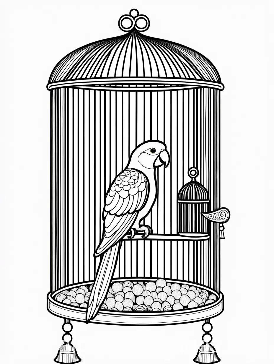 Coloring-Page-Vibrant-Parrot-in-a-Beautifully-Designed-Birdcage