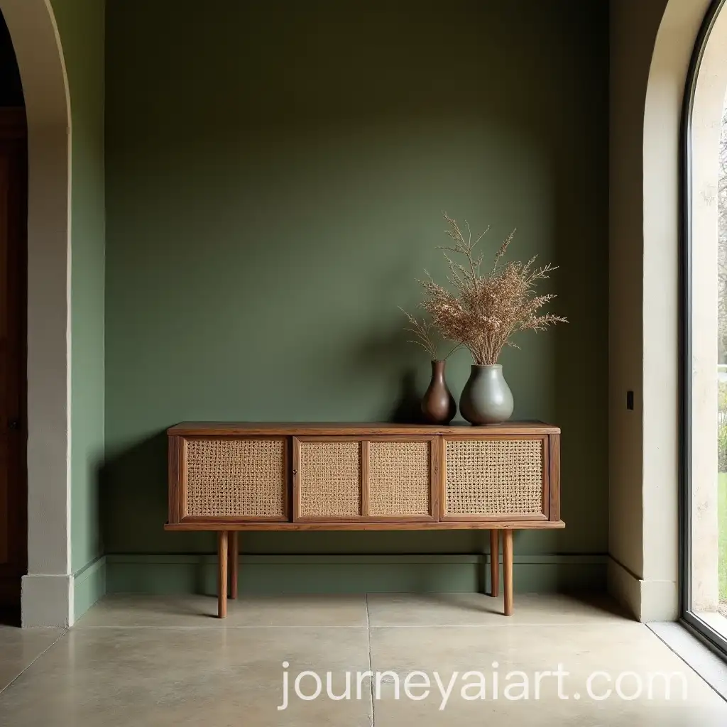 Elegant-Entryway-with-Reclaimed-Walnut-Console-and-MossGreen-Walls