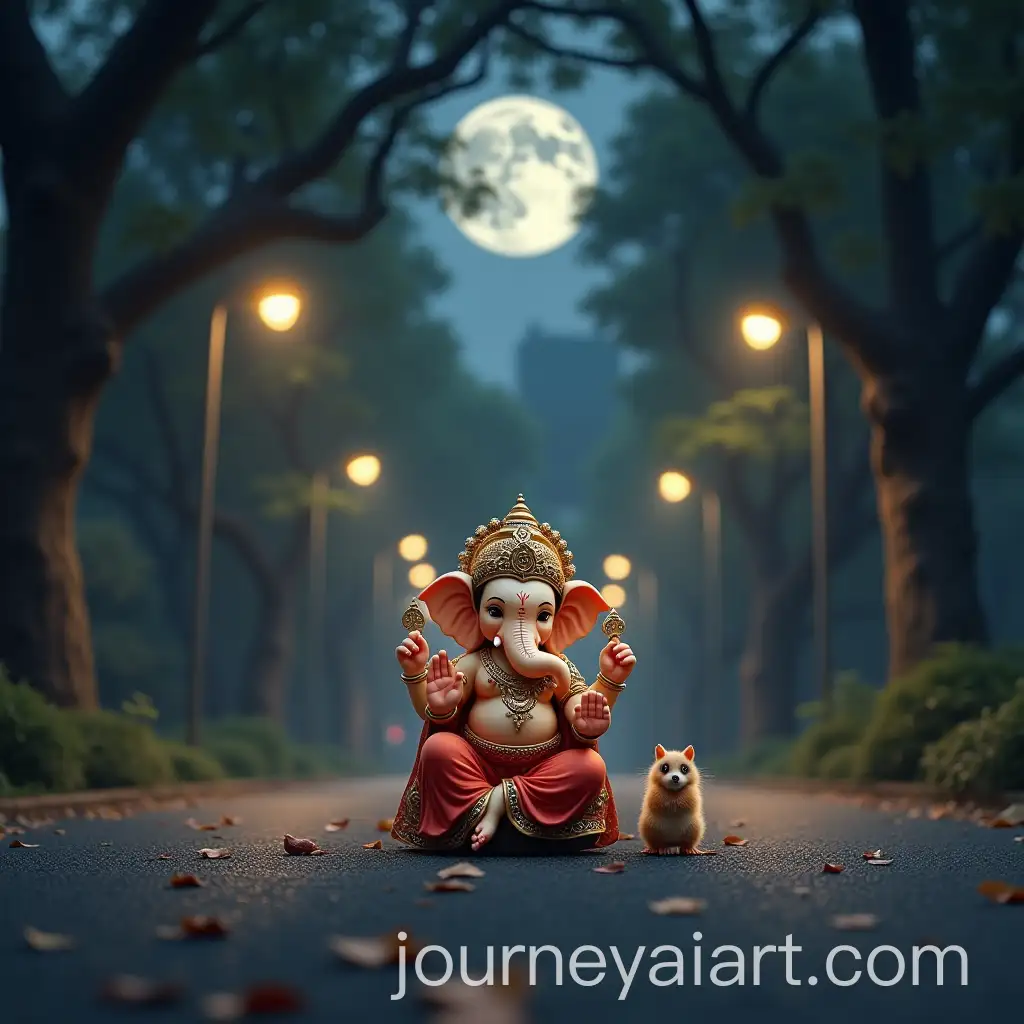 Lord-Ganesha-on-a-Moonlit-Road-with-Indian-Mouse-Companion