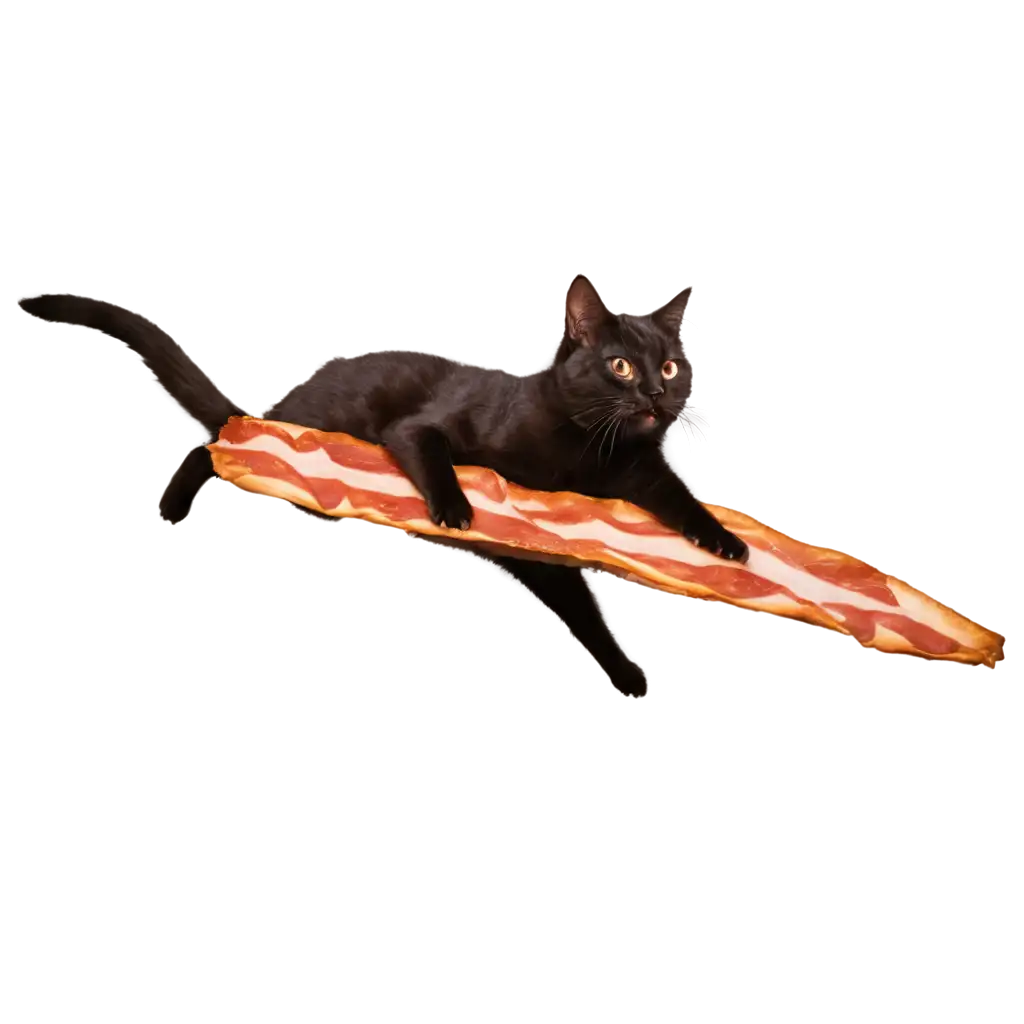 PNG-Image-Cat-Sliding-on-Bacon-in-Space-Whimsical-and-Unique-Artwork