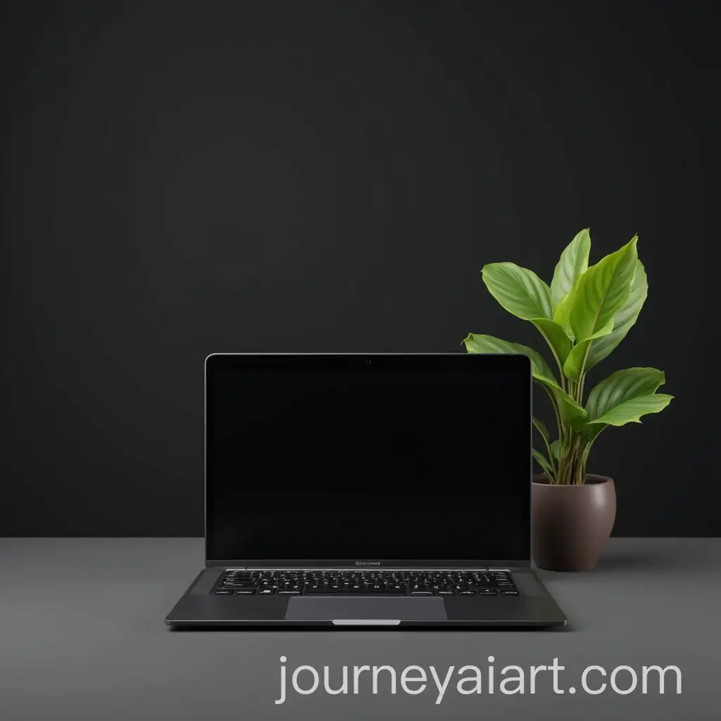 Modern-DarkGray-Laptop-with-Miniature-Green-Plant-on-Monochrome-Background