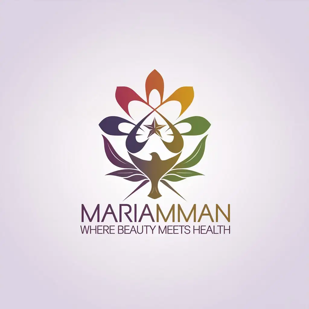 LOGO Design for MARIAMMAN Calligraphic Script with Octagram Flower Pentagram Star and Dove for Beauty Spa