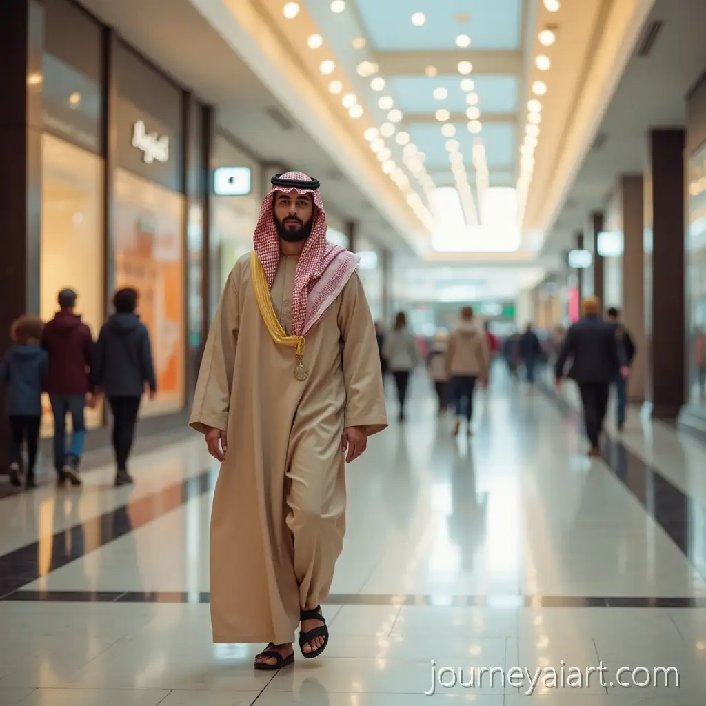Omani-Man-Walking-Through-Modern-Shopping-Mall