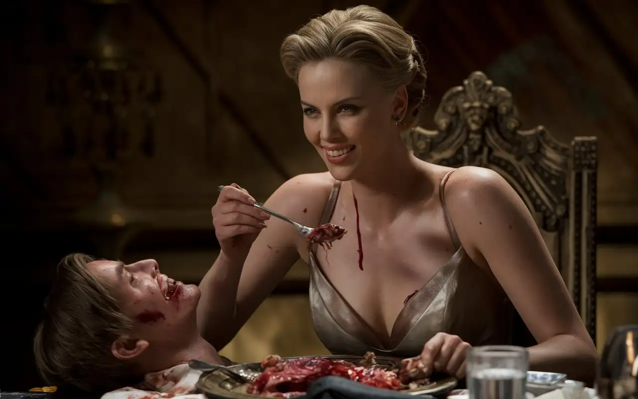 Charlize-Theron-Enjoying-a-Grisly-Feast-at-a-High-Table-in-Cinematic-Style