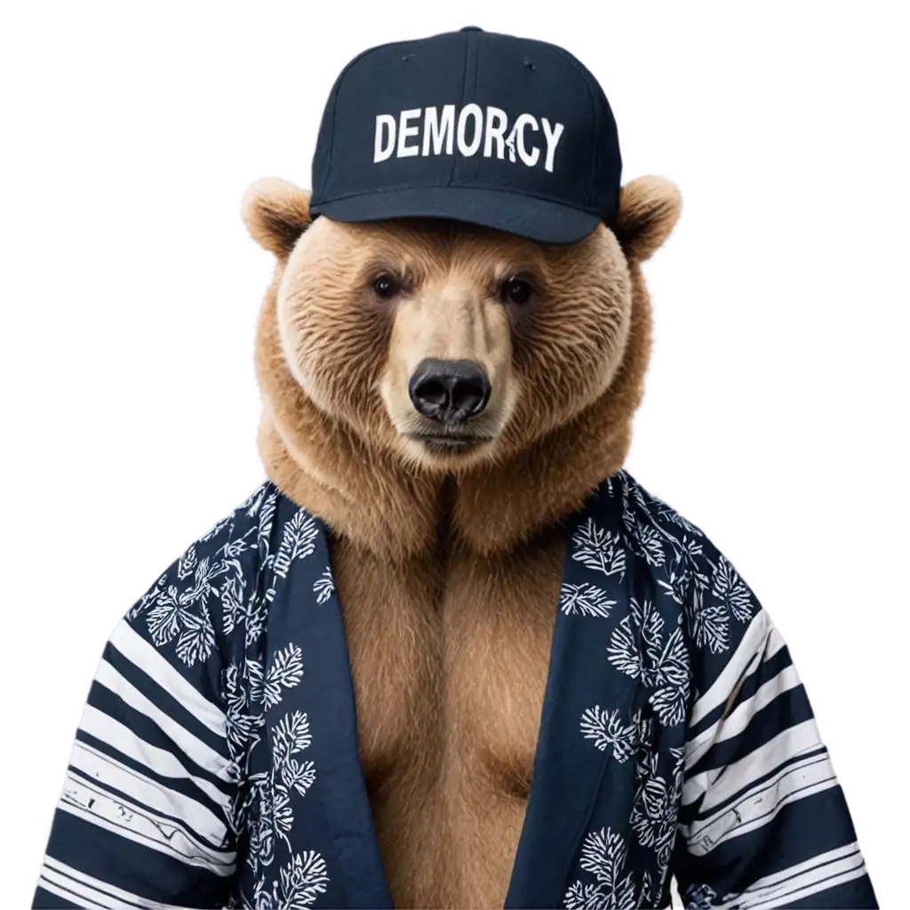 Grizzly-Bear-in-Kimono-and-Baseball-Cap-PNG-A-Unique-Blend-of-Culture-and-Nature