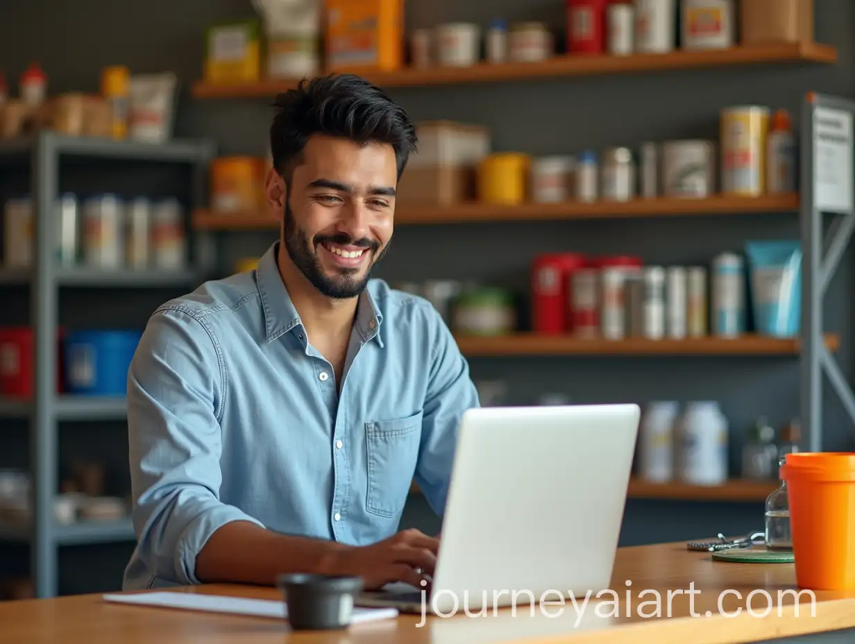 Young-Mexican-Hardware-Store-Owner-Filling-Out-Distributor-Form-at-Brightly-Lit-Counter