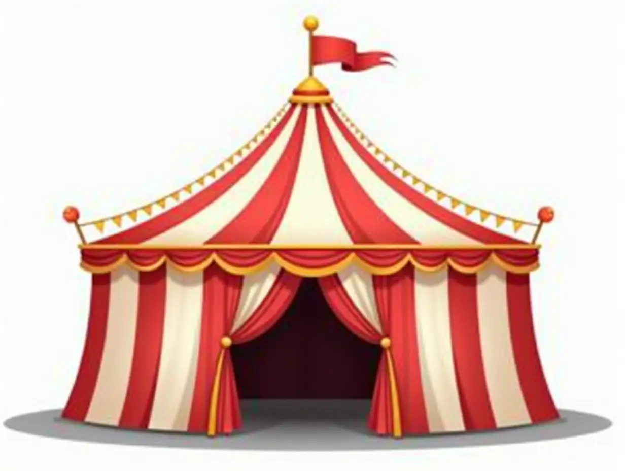 Vintage Circus Tent with Red and White Stripes and Decorative Flags