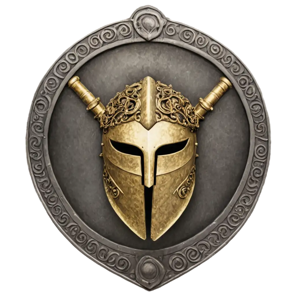 Greek-Spartan-Helmet-on-Shield-with-Swords-and-Spanish-Decoration-HighQuality-PNG-Image-for-Various-Applications