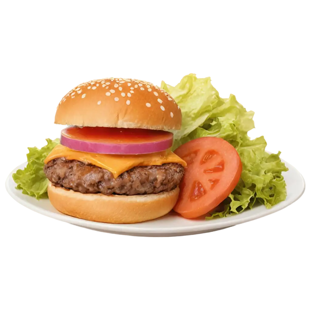 Delicious-Burger-PNG-Image-Tempting-Plate-of-Gourmet-Burger