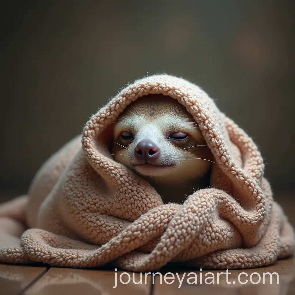 Sleepy-Sloth-Wrapped-in-Blanket-with-MotivAI-Image-Prompt-Expansionational-Quote