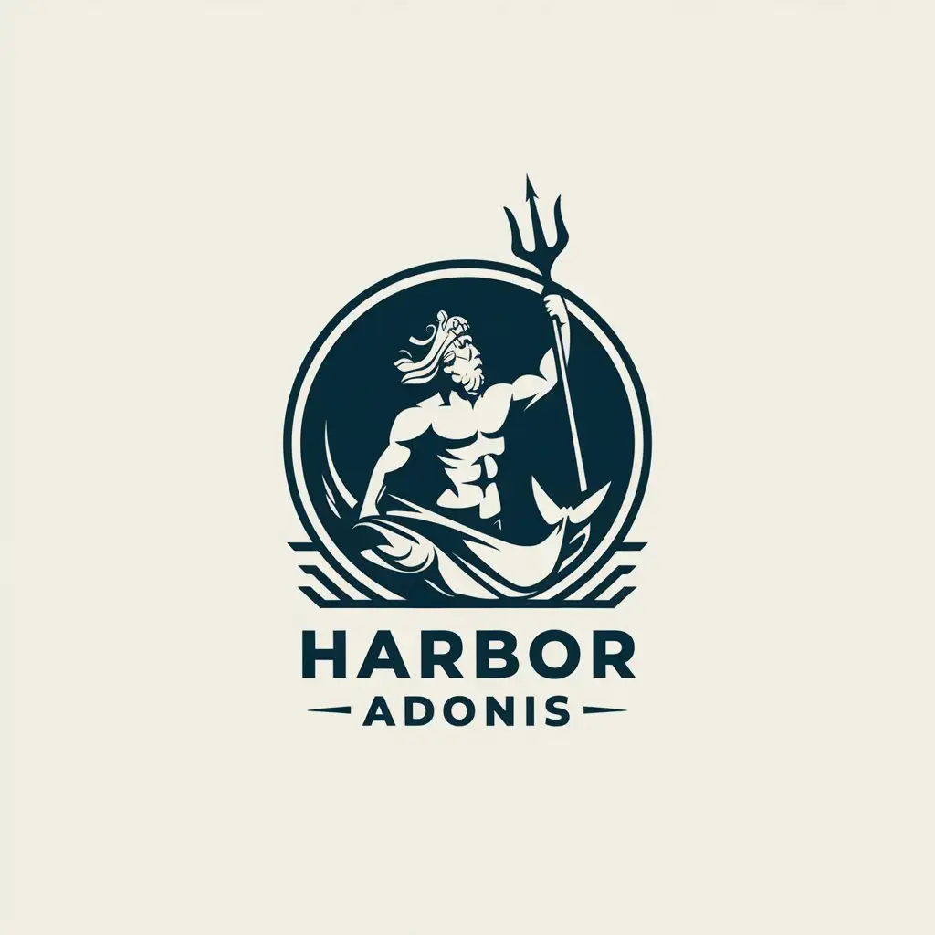 LOGO Design for Harbor Adonis Majestic God with Trident Catching Fish