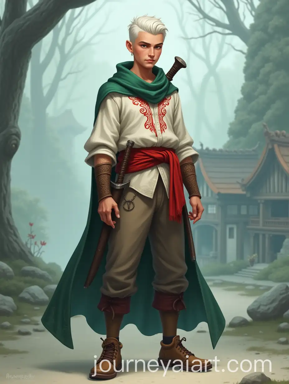 Young-Male-Hunter-in-Misty-ForestAI-Image-Prompt-Expansion-with-Red-Embroidered-Shirt-and-Hooded-Cloak