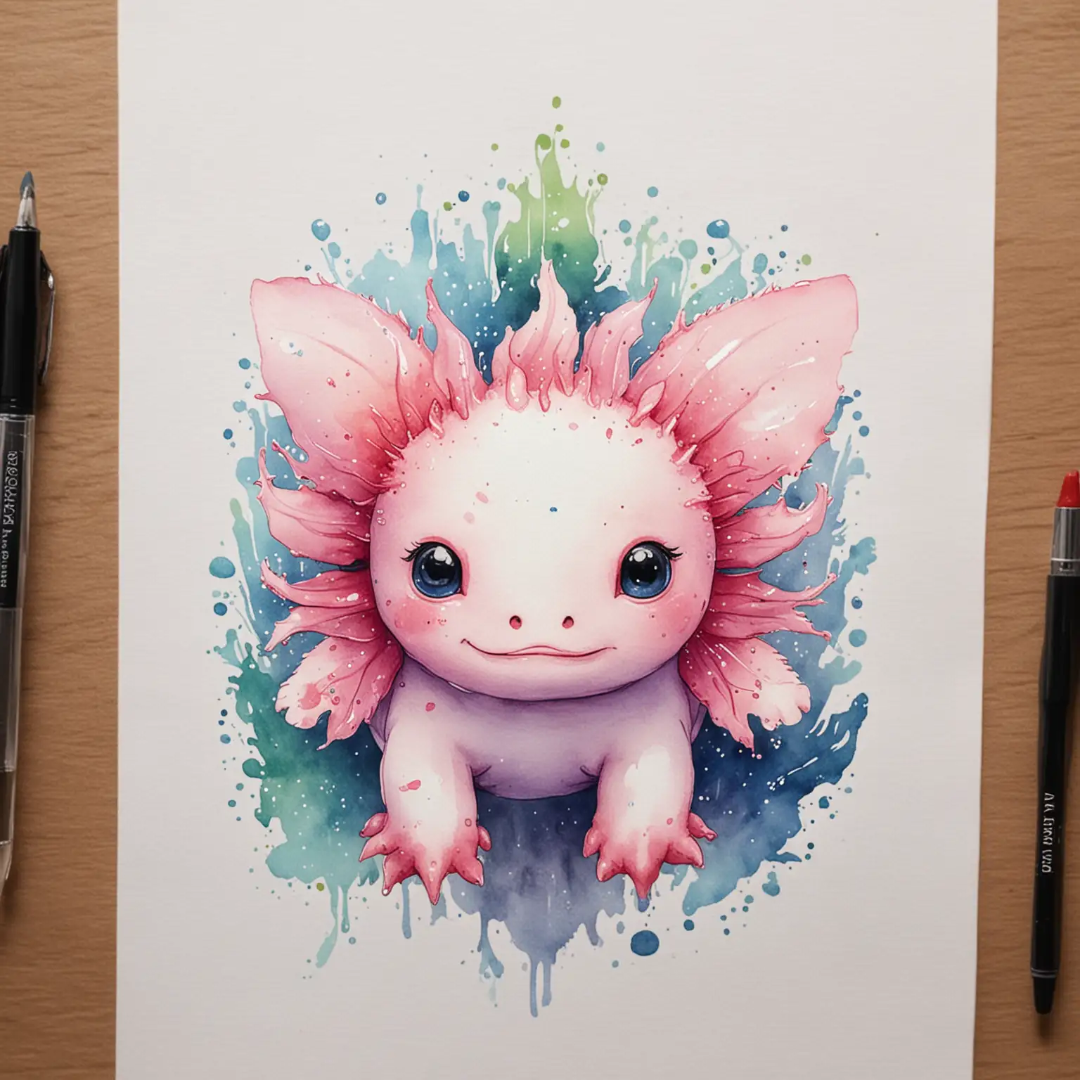 Adorable Watercolor Kawaii Axolotl Illustration