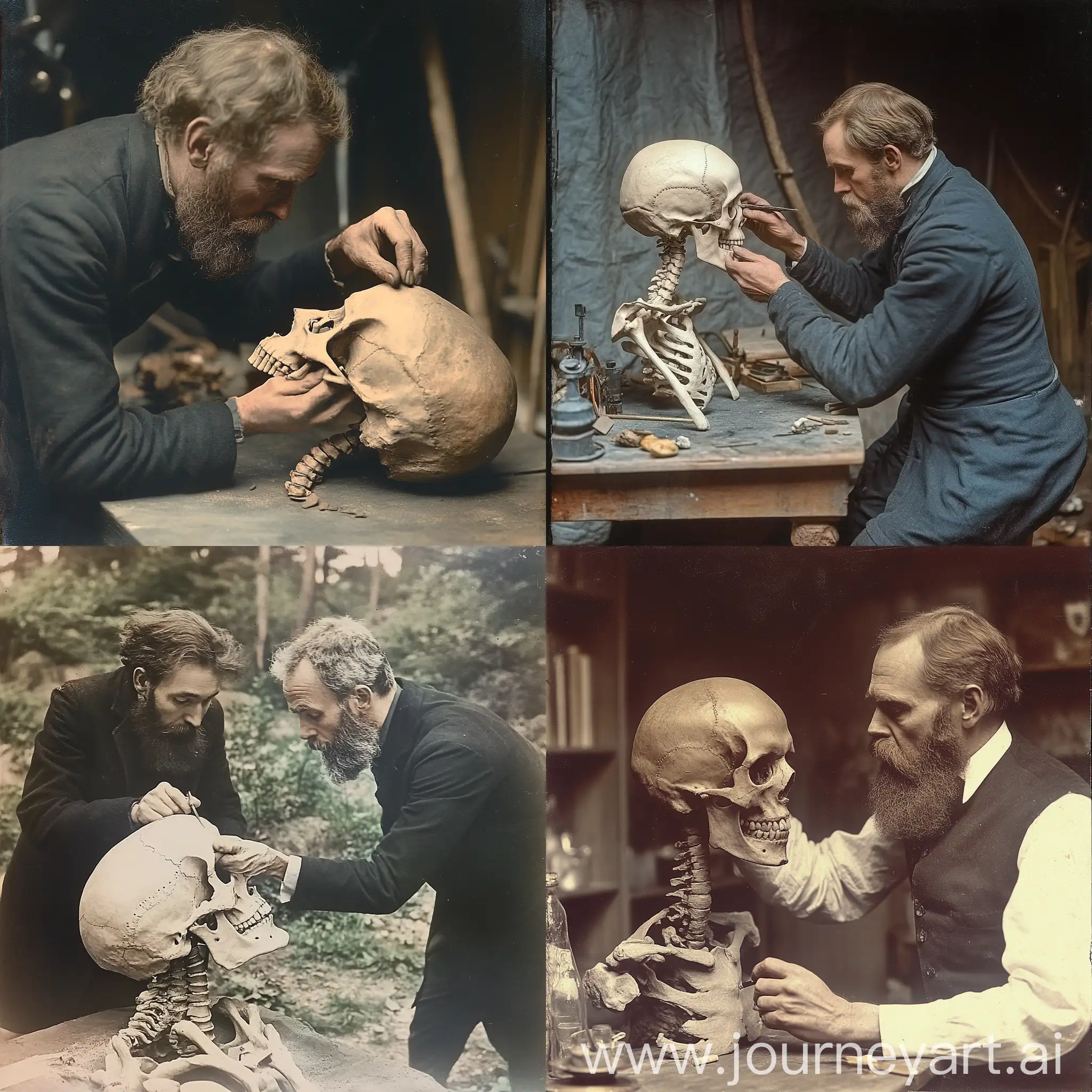 Finnish-Scientist-Measuring-Skull-of-Skeleton-Historical-Photo