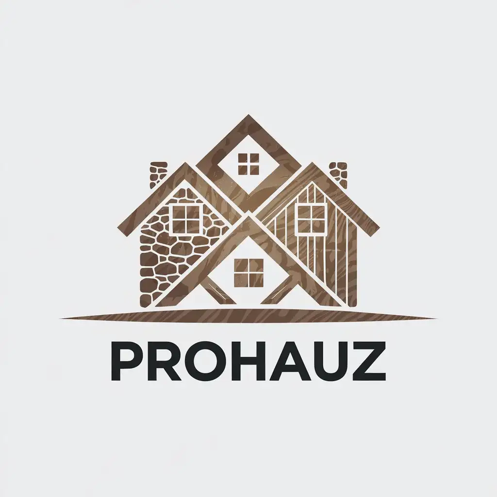 a vector logo design,with the text "ProHauz", main symbol:icon design stone and wooden houses,Minimalistic,be used in Construction industry,clear background